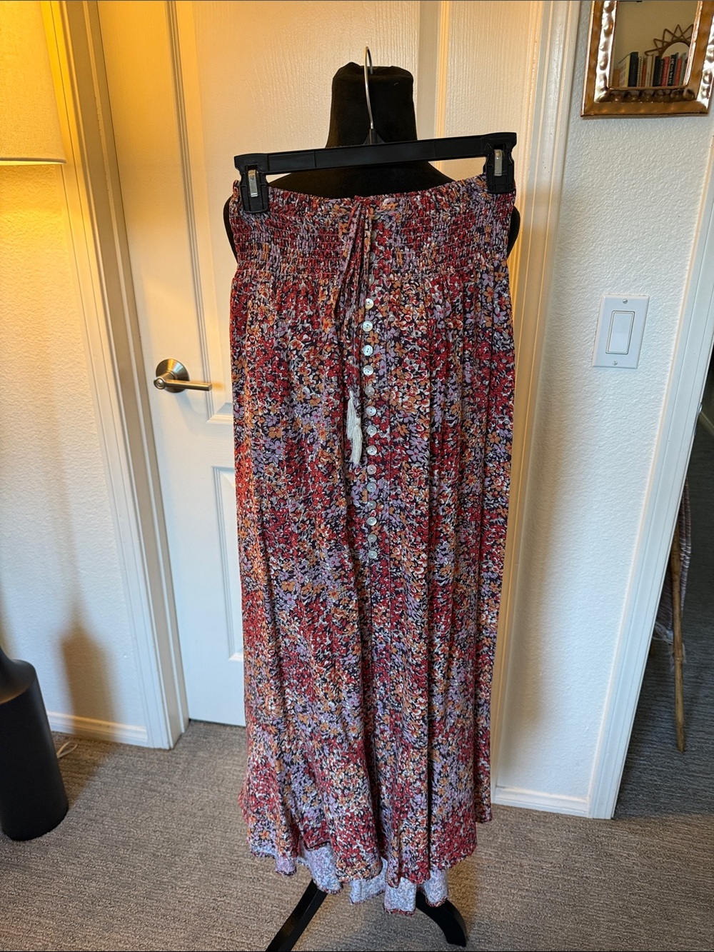 Cynthia Rowley Boho Floral Maxi Skirt in Rust and Lavender